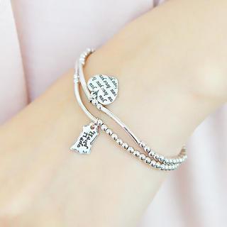 Set Of 2: Lettering-print Beaded Bracelet