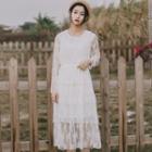 Long-sleeve Lace Tiered Midi Dress