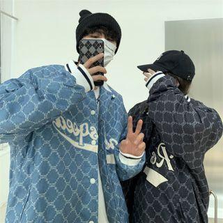 Lettering Embroidered Denim Baseball Jacket
