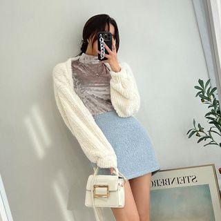 Faux-fur Ribbed Bolero Cardigan