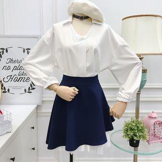 Pleated Long-sleeve Dress + Skirt