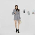 Plaid Blazer With Belt & Miniskirt Set