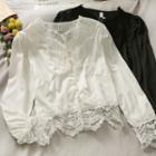 Lace-panel Slim-fit Satin Blouse