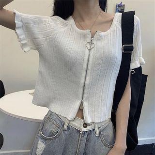 Short-sleeve Zip-up Cardigan