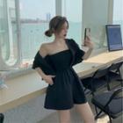 Strapless Wide-leg Romper / Short-sleeve Cropped Blazer