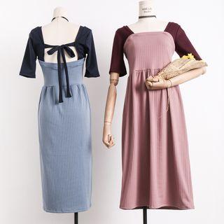Tie-back Colorblock Midi Dress