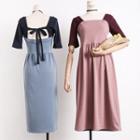 Tie-back Colorblock Midi Dress