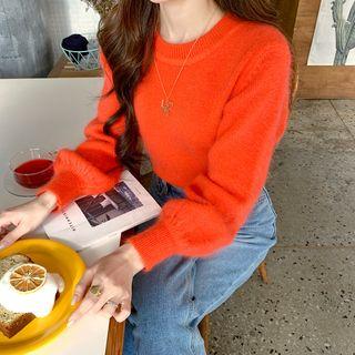Colored Bishop-sleeve Furry Knit Top