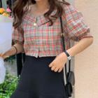 Short-sleeve Cropped Plaid Shirt