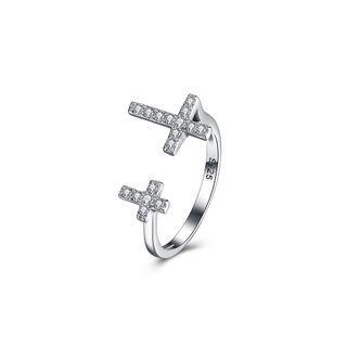 925 Sterling Silver Cross Ring With Black Austrian Element Crystal Silver - One Size
