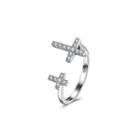 925 Sterling Silver Cross Ring With Black Austrian Element Crystal Silver - One Size