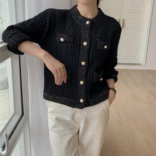 Long-sleeve Round Neck Cable Knit Cardigan