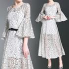 Lace 3/4 Sleeve A-line Midi Dress