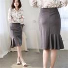 Band-waist Asymmetric Pencil Skirt