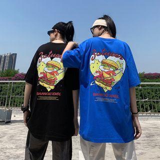 Short Sleeve Burger Print Oversized T-shirt