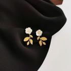 Flower Stud Earring 1 Pair - Flower S925 Sterling Silver Earring - Gold & White - One Size