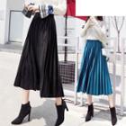 Velvet Pleated Midi A-line Skirt