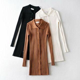 Long-sleeve Knit Mini Shirtdress