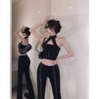 Halter Cutout Crop Tank Top / Bootcut Pants