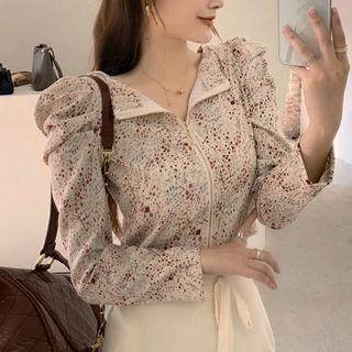 Floral Print Zip-up Blouse