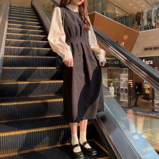Mock-neck Long-sleeve Top / Sleeveless Midi A-line Dress