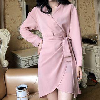 Long-sleeve A-line Mini Dress Pink - One Size