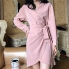Long-sleeve A-line Mini Dress Pink - One Size