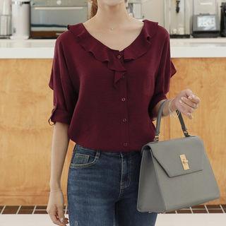 Tab-sleeve Frilled Blouse