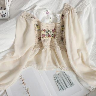 Flower Embroidered Crochet Lace Blouse