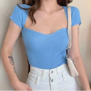 Plain Square-neck Cropped Top
