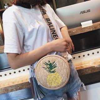 Straw Embroidered Crossbody Bag