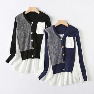 Color Block Knit Panel Blouse