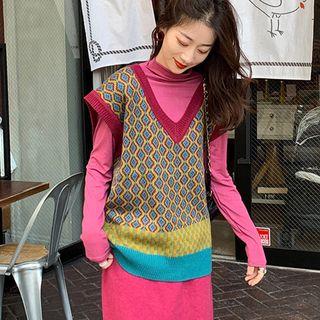 Color Block Argyle Knit Vest