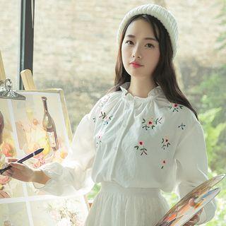 Embroidered Balloon Sleeve Shirt