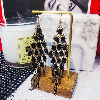 Tasseled Hook Statement Drop Earring 1 Pair - Black - One Size