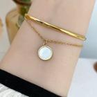 Disc Pendant Layered Stainless Steel Bangle Gold - One Size