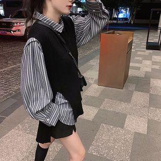 Set: Sweater Vest + Striped Shirt