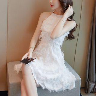 Halter-neck Feather Mini A-line Dress