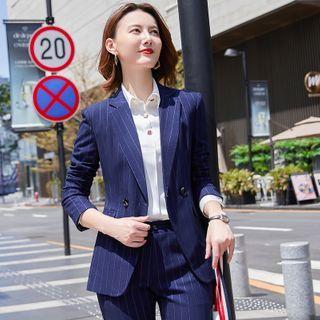 Plain Shirt / Striped Blazer / Dress Pants / Set