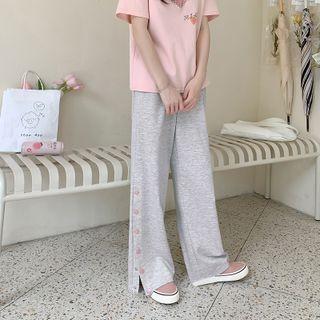 Slit Snap Button Straight Leg Pants