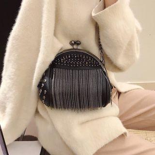 Fringed Kiss Lock Crossbody Bag Black - One Size
