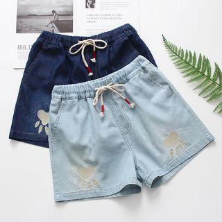 Palm Embroidery Denim Shorts
