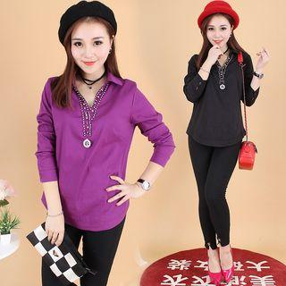 Beaded Split Neck Shirt