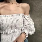 Off-shoulder Striped Long-sleeve Top As Shown In Figure - One Size
