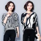 Print Elbow-sleeve Dip Back Blouse