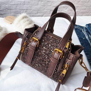 Faux-leather Buckled Glitter Tote