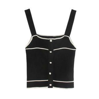 Contrast Trim Button-up Knit Camisole