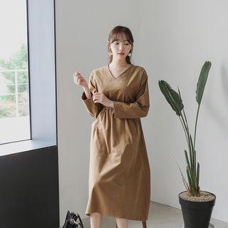 V-neck Drawstring-waist Long Dress