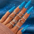 Set Of 9 : Rhinestone / Alloy Ring (assorted Designs) Set Of 9 - Gold - One Size