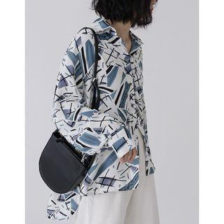 Long-sleeve Printed Shirt White & Blue - One Size